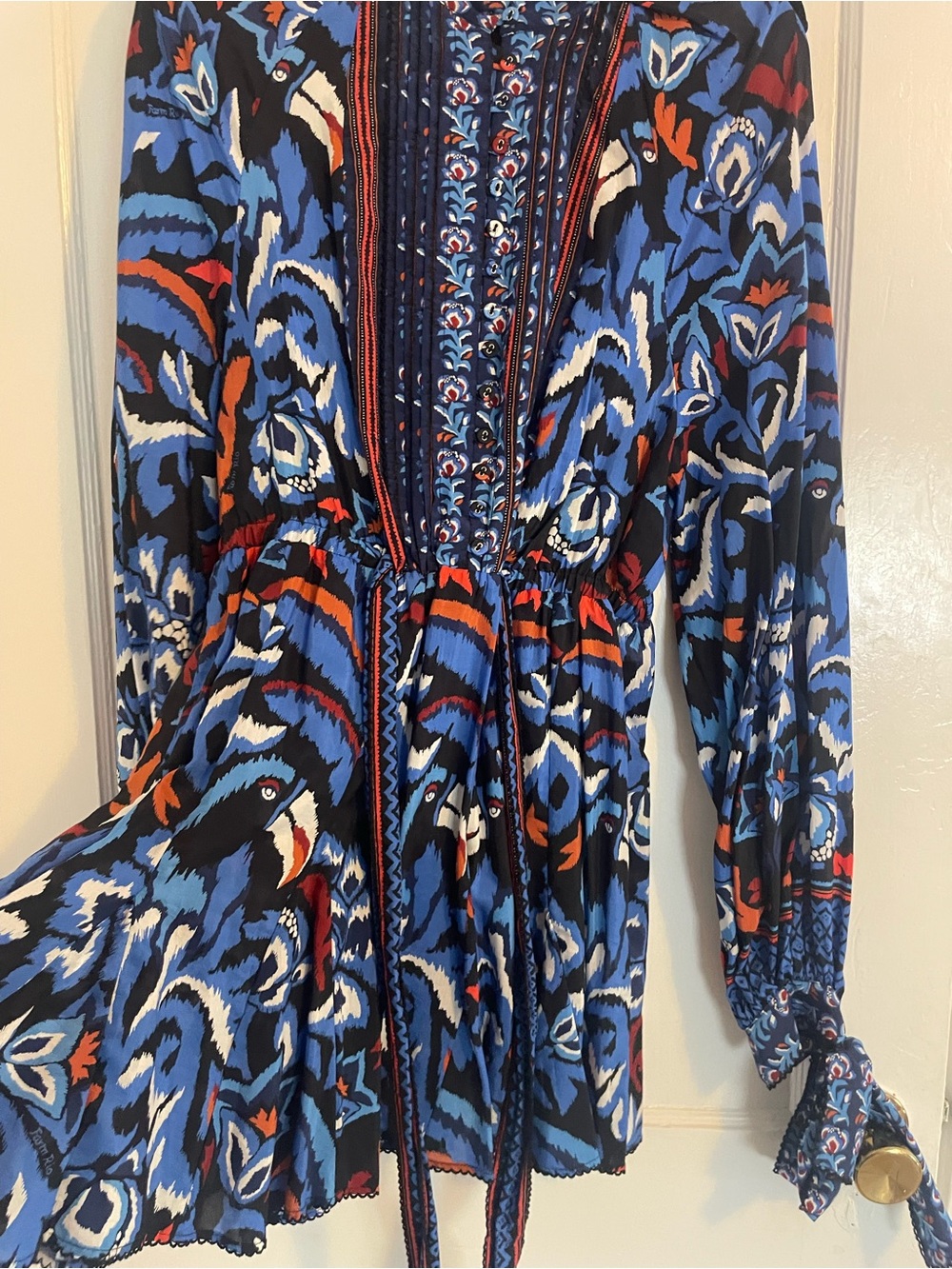 FARM Rio Black Toucans Scarf Long Sleeve Mini Dress Size M - Picture 2 of 4